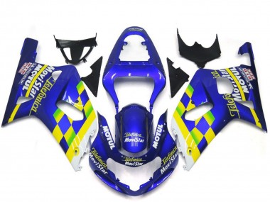 Billige Suzuki GSXR 600 / GSXR 750 Motorrad Verkleidung 2001-2003 - Blau Gelb Grun Weiss MoviStar