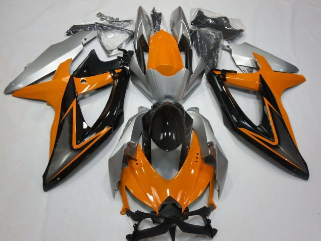 Billige Suzuki GSXR 600 / GSXR 750 Motorrad Verkleidung 2008-2010 - Silber Orange Glanzendes Schwarz