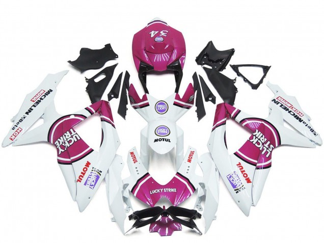 Billige Suzuki GSXR 600 / GSXR 750 Motorrad Verkleidung 2008-2010 - Weiss Rosa Motul Lucky Strike 34