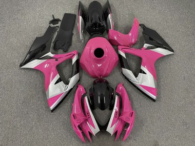 Billige Suzuki GSXR 600 / GSXR 750 Motorrad Verkleidung 2006-2007 - Rosa Silber Glanzendes Schwarz