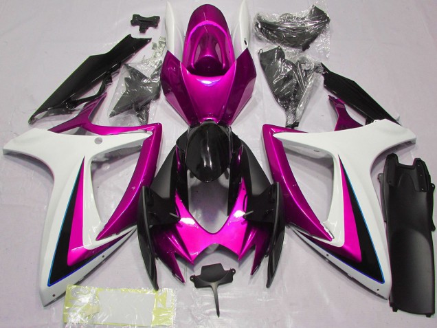 Billige Suzuki GSXR 600 / GSXR 750 Motorrad Verkleidung 2006-2007 - Weiss Rosa Glanzendes Schwarz