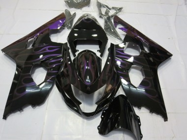 Billige Suzuki GSXR 600 / GSXR 750 Motorrad Verkleidung 2004-2005 - Glanzendes Schwarz Lila Flamme
