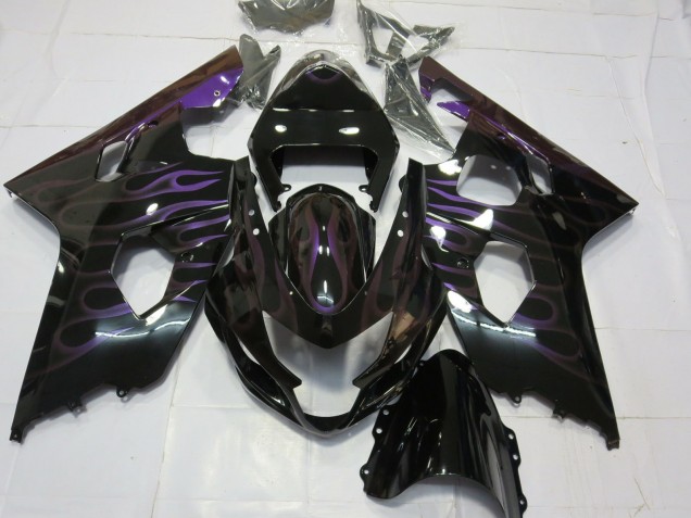 Billige Suzuki GSXR 600 / GSXR 750 Motorrad Verkleidung 2004-2005 - Glanzendes Schwarz Lila Flamme
