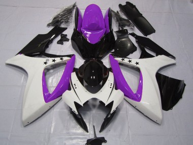 Billige Suzuki GSXR 600 / GSXR 750 Motorrad Verkleidung 2006-2007 - Lila Weiss Glanzendes Schwarz Stern