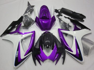 Billige Suzuki GSXR 600 / GSXR 750 Motorrad Verkleidung 2006-2007 - Lila Weiss Glanzendes Schwarz
