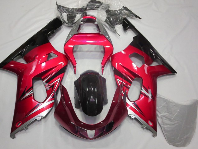 Billige Suzuki GSXR 600 / GSXR 750 Motorrad Verkleidung 2001-2003 - Rot Silber Glanzendes Schwarz