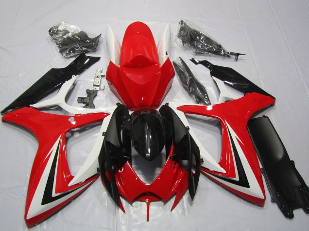 Billige Suzuki GSXR 600 / GSXR 750 Motorrad Verkleidung 2006-2007 - Weiss Rot Glanzendes Schwarz Streifen