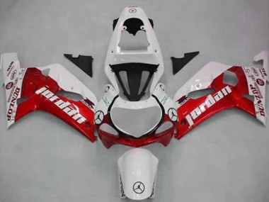 Billige Suzuki GSXR 600 / GSXR 750 Motorrad Verkleidung 2001-2003 - Weiss Rot Jordan Dunlop