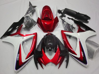 Billige Suzuki GSXR 600 / GSXR 750 Motorrad Verkleidung 2006-2007 - Weiss Rot Glanzendes Schwarz