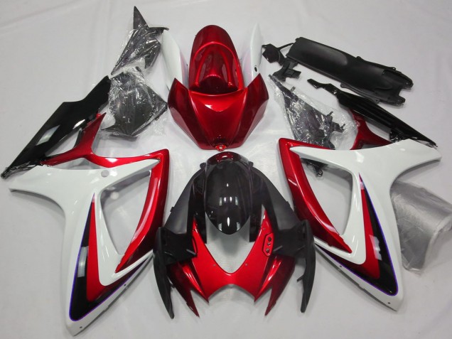 Billige Suzuki GSXR 600 / GSXR 750 Motorrad Verkleidung 2006-2007 - Weiss Rot Glanzendes Schwarz