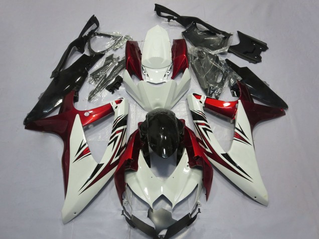 Billige Suzuki GSXR 600 / GSXR 750 Motorrad Verkleidung 2008-2010 - Weiss Rot Glanzendes Schwarz