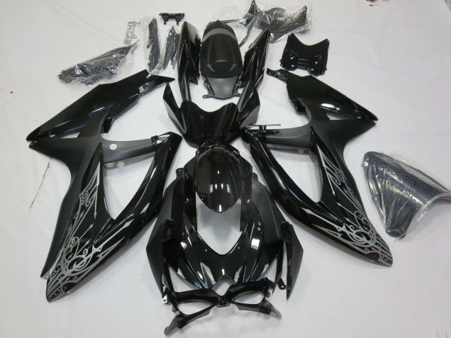 Billige Suzuki GSXR 600 / GSXR 750 Motorrad Verkleidung 2008-2010 - Glanzendes Schwarz Silber