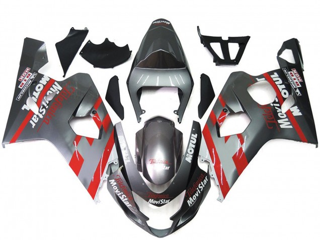 Billige Suzuki GSXR 600 / GSXR 750 Motorrad Verkleidung 2004-2005 - Silber Rot MoviStar