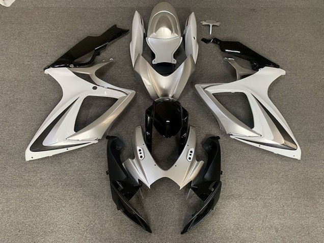 Billige Suzuki GSXR 600 / GSXR 750 Motorrad Verkleidung 2006-2007 - Silber Weiss Glanzendes Schwarz OEM Stil