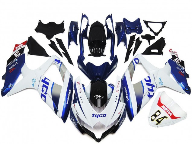 Billige Suzuki GSXR 600 / GSXR 750 Motorrad Verkleidung 2008-2010 - Weiss Silber Blau Schwarz Tyco