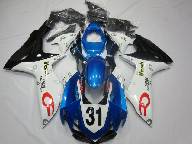 Billige Suzuki GSXR 600 / GSXR 750 Motorrad Verkleidung 2011-2024 - Weiss Blau Glanzendes Schwarz Vesrah 31