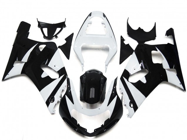 Billige Suzuki GSXR 600 / GSXR 750 Motorrad Verkleidung 2001-2003 - Weiss Glanzendes Schwarz OEM Stil