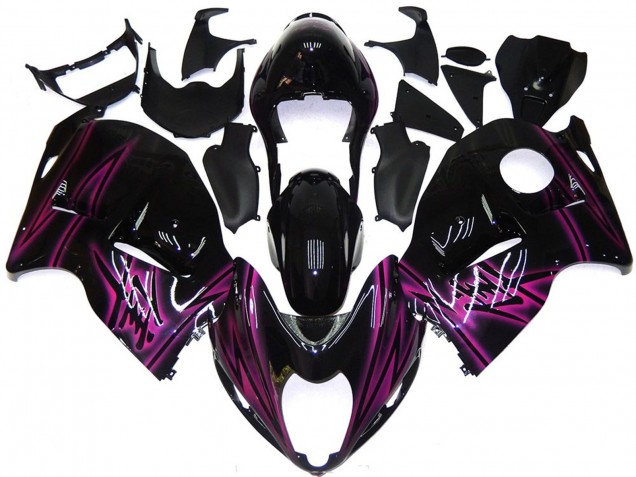 Billige Suzuki GSXR 1300 Motorrad Verkleidung 1996-2007 - Glanzendes Schwarz Lila Flamme
