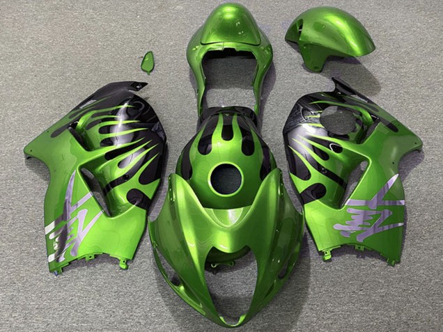 Billige Suzuki GSXR 1300 Motorrad Verkleidung 1996-2007 - Grun Schwarz Flamme
