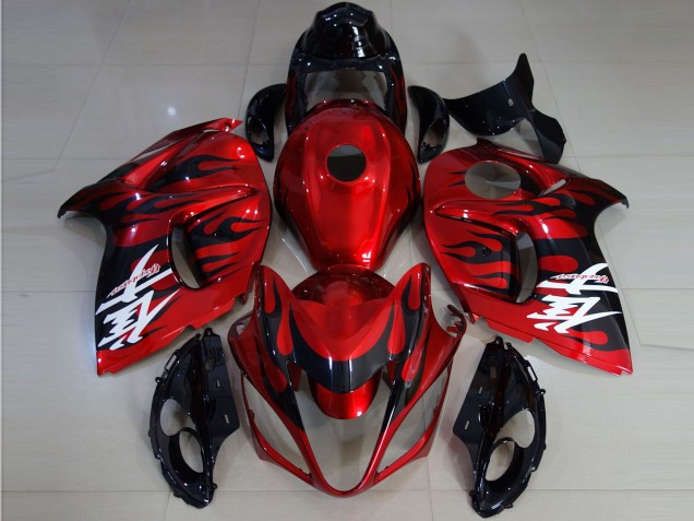 Billige Suzuki GSXR 1300 Motorrad Verkleidung 2008-2020 - Rot Schwarz Flamme