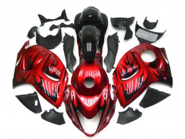 Billige Suzuki GSXR 1300 Motorrad Verkleidung 2008-2020 - Rot mit Schwarz Flamme