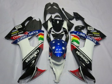Billige Kawasaki ZX10R Motorrad Verkleidung 2008-2010 - Glanzendes Schwarz Weiss Blau Rot Eurobet Lee Carrera Stern