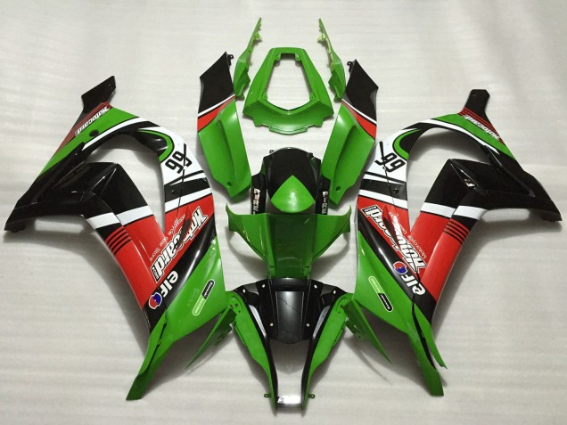 Billige Kawasaki ZX10R Motorrad Verkleidung 2011-2015 - Grun Rot Weiss Schwarz Elf Motocard 66