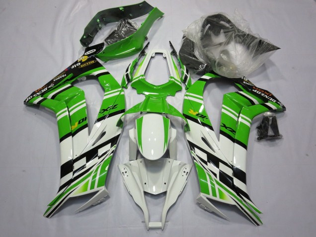 Billige Kawasaki ZX10R Motorrad Verkleidung 2011-2015 - Weiss Grun Gelb Schwarz Maxxis Dunlop
