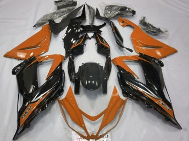 Billige Kawasaki ZX6R Motorrad Verkleidung 2013-2018 - Orange Glanzendes Schwarz