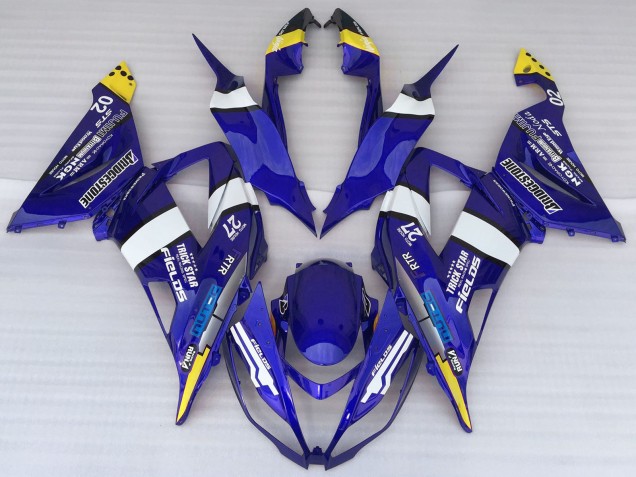 Billige Kawasaki ZX6R Motorrad Verkleidung 2013-2018 - Blau Weiss Gelb Trick Star Bridgestone
