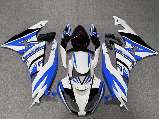 Billige Kawasaki ZX6R Motorrad Verkleidung 2009-2012 - Weiss Blau Schwarz Zag