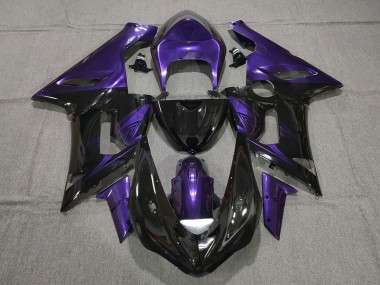 Billige Kawasaki ZX6R Motorrad Verkleidung 2005-2006 - Lila Glanzendes Schwarz