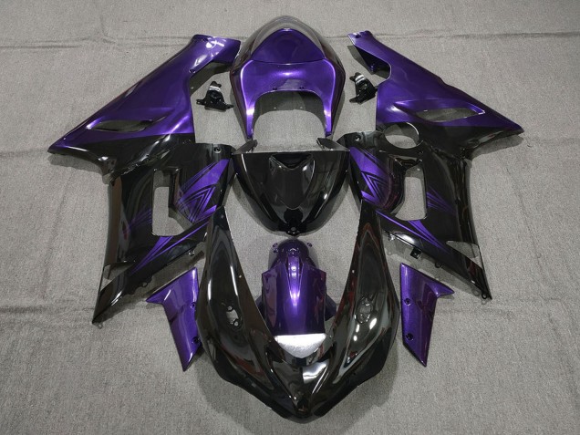 Billige Kawasaki ZX6R Motorrad Verkleidung 2005-2006 - Lila Glanzendes Schwarz