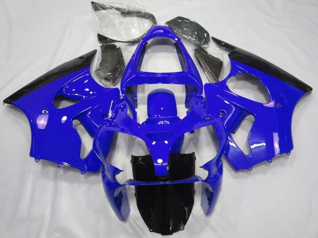 Billige Kawasaki ZX6R Motorrad Verkleidung 2000-2002 - Blau Glanzendes Schwarz