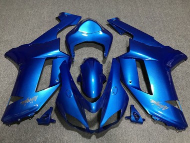 Billige Kawasaki ZX6R Motorrad Verkleidung 2007-2008 - Glanzendes Blau Chrome Logo