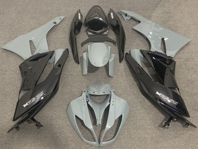 Billige Kawasaki ZX6R Motorrad Verkleidung 2009-2012 - Grau Glanzendes Schwarz