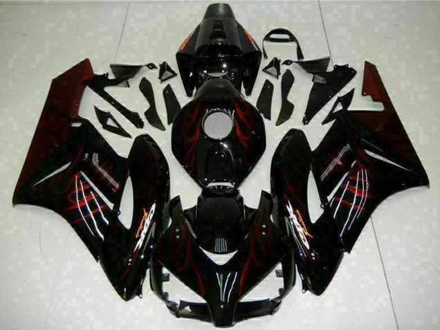 Billige Honda CBR1000RR Motorrad Verkleidung 2004-2005 - Glanzendes Schwarz Rot Flamme