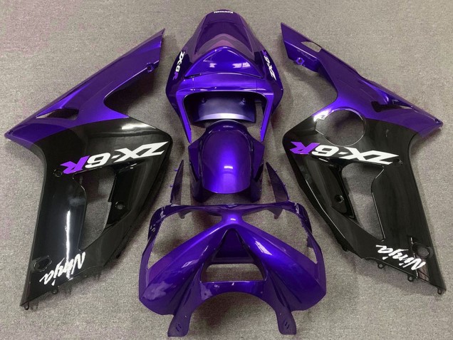Billige Kawasaki ZX6R Motorrad Verkleidung 2003-2004 - Lila Glanzendes Schwarz