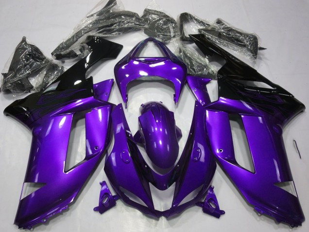 Billige Kawasaki ZX6R Motorrad Verkleidung 2007-2008 - Glanzendes Lila Schwarz