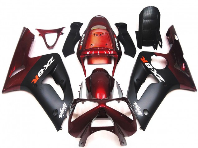 Billige Kawasaki ZX6R Motorrad Verkleidung 2003-2004 - Kastanienbraun Rot Matt Schwarz
