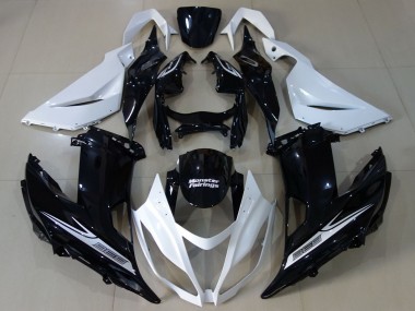Billige Kawasaki ZX6R Motorrad Verkleidung 2013-2018 - Weiss Glanzendes Schwarz