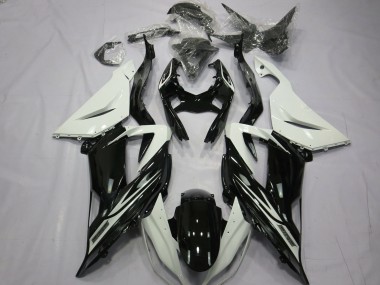 Billige Kawasaki ZX6R Motorrad Verkleidung 2013-2018 - Weiss Glanzendes Schwarz