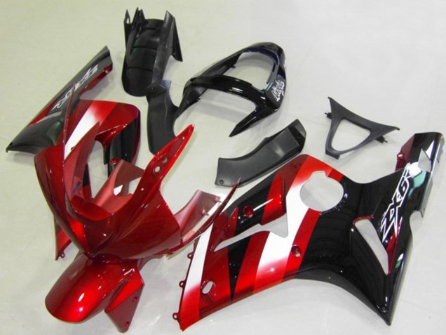 Billige Kawasaki ZX6R Motorrad Verkleidung 2003-2004 - Rot Weiss Glanzendes Schwarz