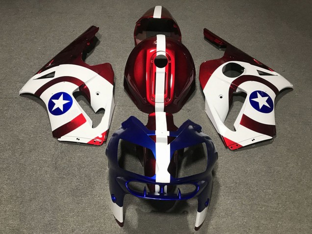 Billige Kawasaki ZX12R Motorrad Verkleidung 2002-2006 - Rot Blau Weiss Stern Captain America