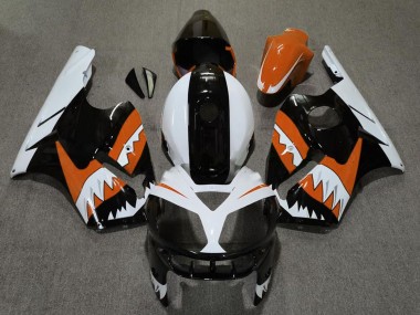 Billige Kawasaki ZX12R Motorrad Verkleidung 2002-2006 - Orange Schwarz Weiss Hai