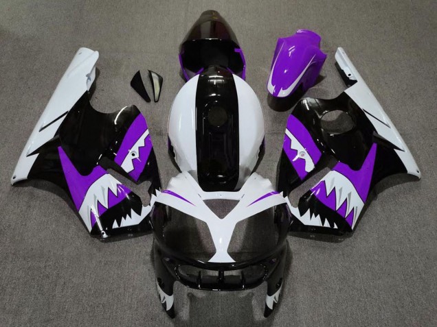 Billige Kawasaki ZX12R Motorrad Verkleidung 2002-2006 - Lila Schwarz Weiss Hai