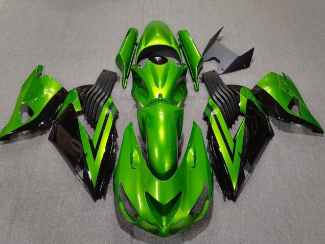 Billige Kawasaki ZX14R Motorrad Verkleidung 2006-2011 - Grun Glanzendes Schwarz