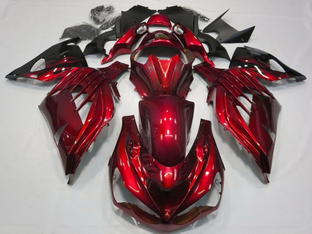 Billige Kawasaki ZX14R ZZR1400 Motorrad Verkleidung 2012-2024 - Rot Glanzendes Schwarz