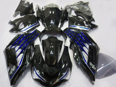 Billige Kawasaki ZX14R Motorrad Verkleidung 2012-2024 - Glanzendes Schwarz Blau