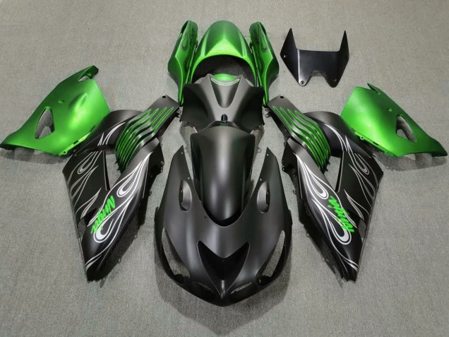 Billige Kawasaki ZX14R Motorrad Verkleidung 2006-2011 - Grun Matt Schwarz